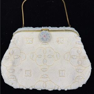 Vintage Cream Beaded Satchel